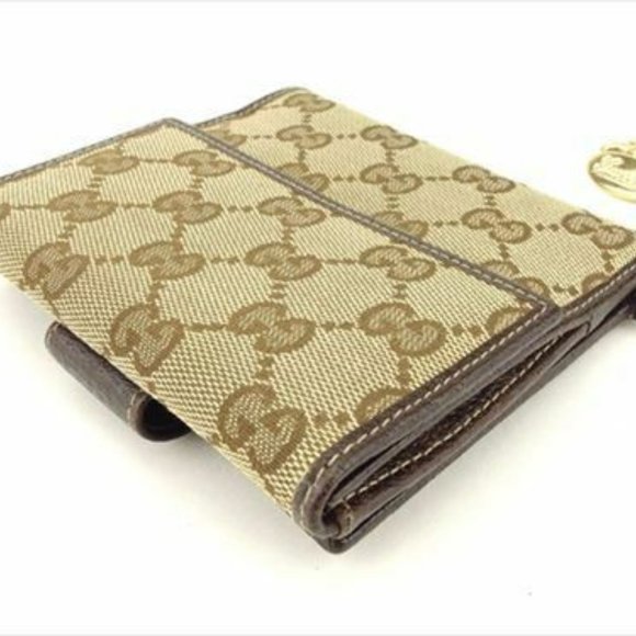 Gucci Wallet Purse GG Beige Brown Canvas Leather Woman Authentic Used T8674 - Picture 7 of 8